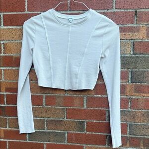 Garage Women’s Ribbed Long Sleeve Cropped Top Beige Seam Detail Size XS/S